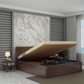 Dotwork Solid Sheesham Wood Hydraulic Bed With Box Storage (Queen Size, Walnut Finish)